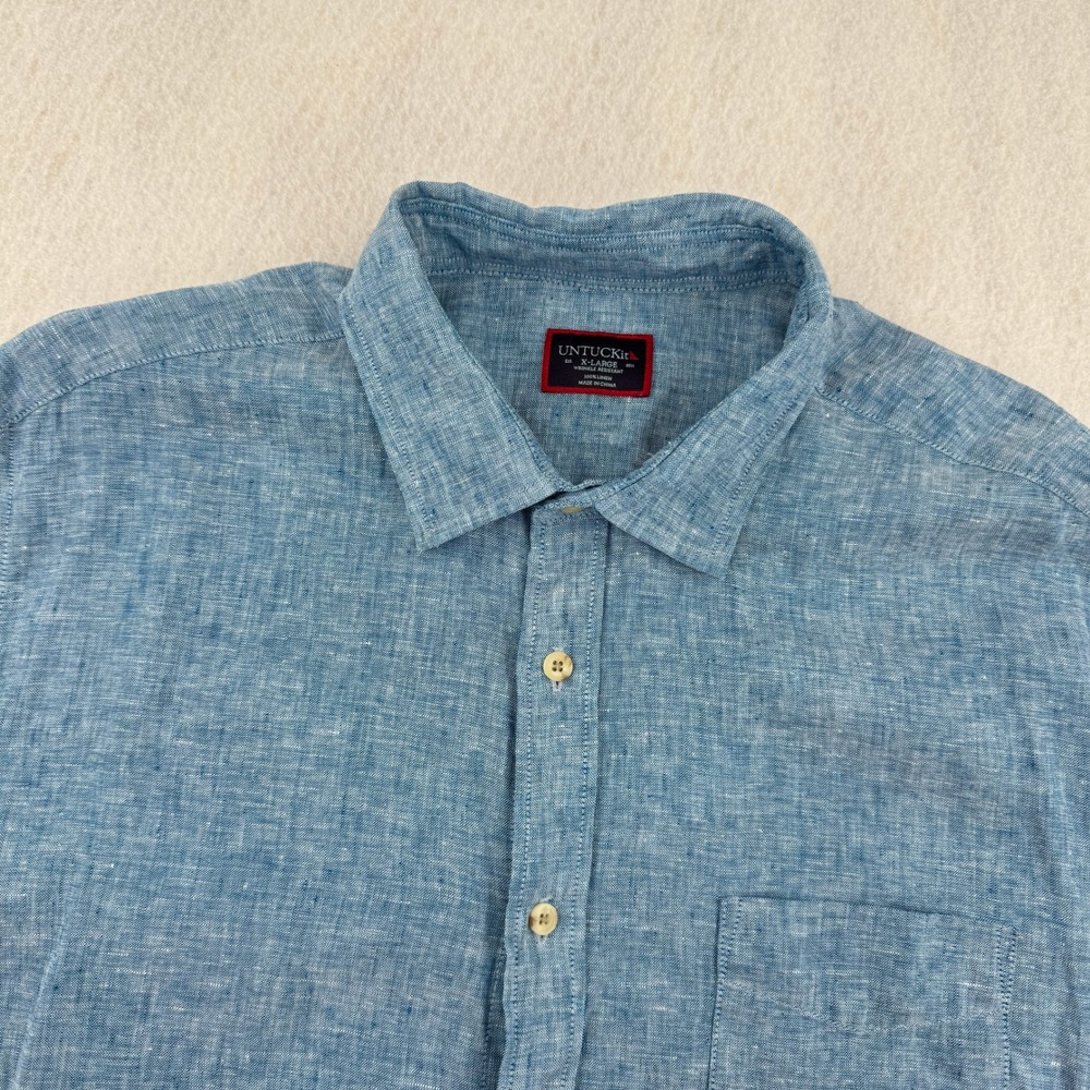 UNTUCKit 100% Linen Wrinkle Resistant Short Sleeve Button Down Mens XL Blue